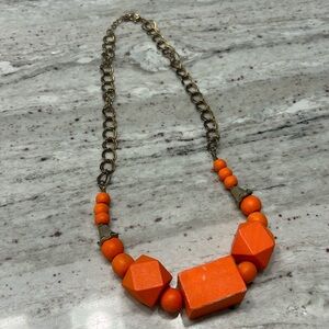Vintage Orange Wood Bead Necklace